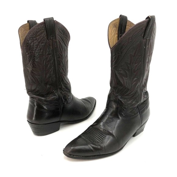 Vtg Nacona Boot Oxblood Leather Flame Stitch Cowboy Western Mens Sz 9.5D Rodeo - Picture 3 of 16